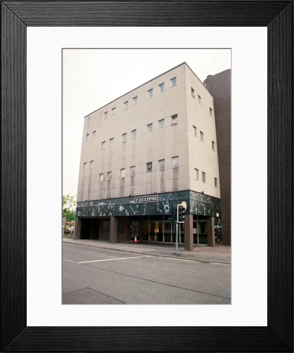 Framed Print : Exterior of the Eclipse nightclub, Coventry. 4th June 1991 Framed Print : Exterior of the Eclipse nightclub, Coventry. 4th June 1991