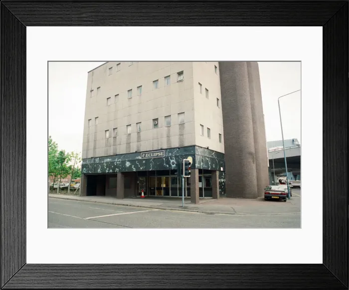 Framed Print : Exterior of the Eclipse nightclub, Coventry. 4th June 1991 Framed Print : Exterior of the Eclipse nightclub, Coventry. 4th June 1991