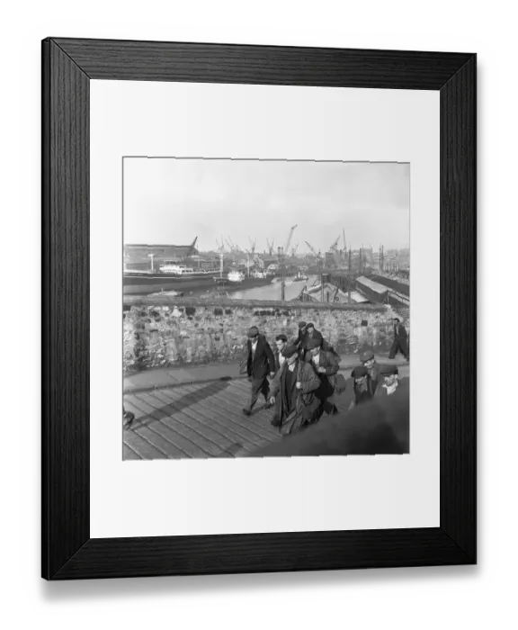 Framed Print : Knocking off of work are the shipyard workers of P. S. Austin shipyards on the river Wear Framed Print : Knocking off of work are the shipyard workers of P. S. Austin shipyards on the river Wear