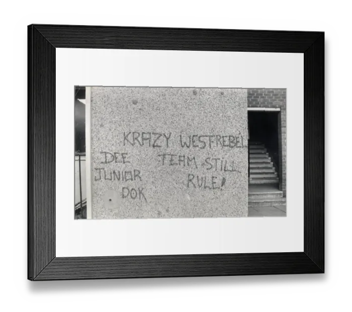 Framed Print : Glasgow Gangs October 1971 graffiti the front of this house has been painted on by Framed Print : Glasgow Gangs October 1971 graffiti the front of this house has been painted on by