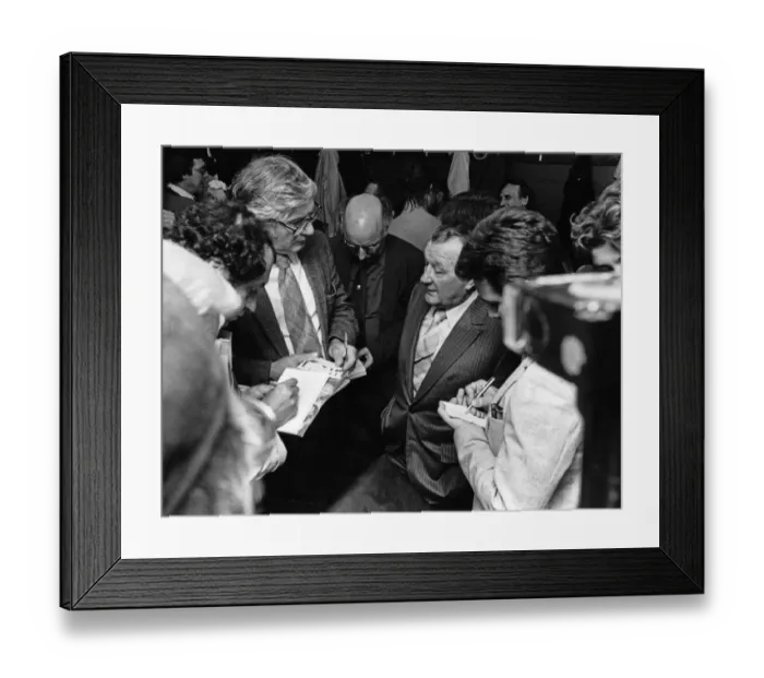 Framed Print : Liverpool manager Bob paisley speaks to reporters as his Liverpool side claim another