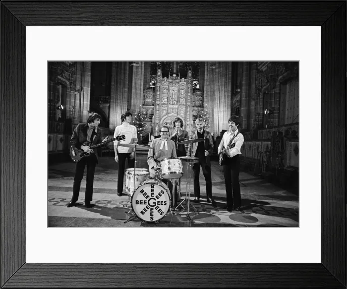 Framed Print : The Bee Gees perform at Liverpool Anglican Cathedral. The Bee Gees are brothers Maurice