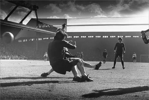 Steve Heighway fires in the third goal for Liverpool during the league match against