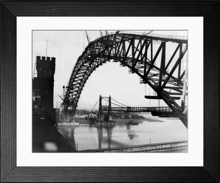 Framed Print : General view showing the new Runcorn - Widnes bridge in the final stages of construction Framed Print : General view showing the new Runcorn - Widnes bridge in the final stages of construction
