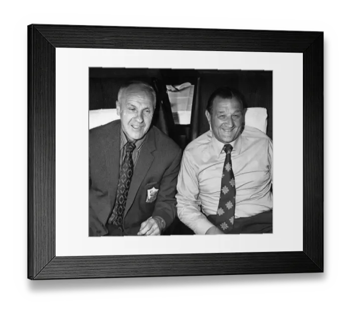 Framed Print : Liverpool manager Bill Shankly and assistant Bob paisley pictured on the way to Wembley Framed Print : Liverpool manager Bill Shankly and assistant Bob paisley pictured on the way to Wembley