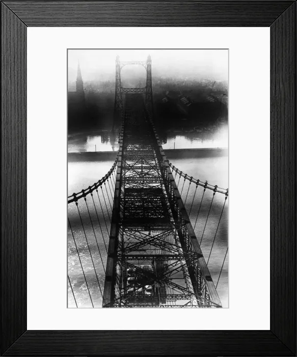 Framed Print : General view looking down on the Runcorn - Widnes transporter bridge across the River Framed Print : General view looking down on the Runcorn - Widnes transporter bridge across the River