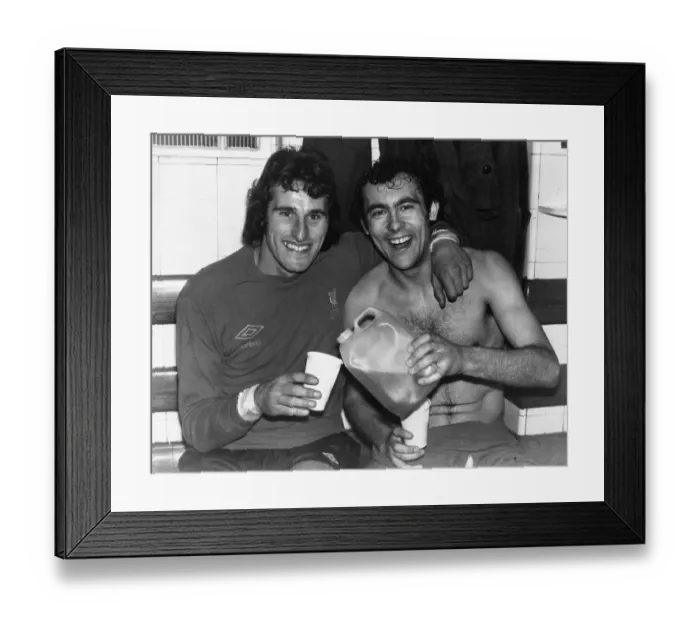 Framed Print : Celebrations in the dressing room at Highbury for Liverpool goalkeeper Ray Clemence Framed Print : Celebrations in the dressing room at Highbury for Liverpool goalkeeper Ray Clemence
