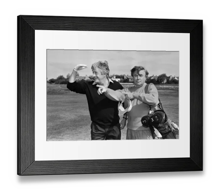 Framed Print : Old friends Michael Parkinson and Jimmy Tarbuck on the fairway at The Royal Liverpool