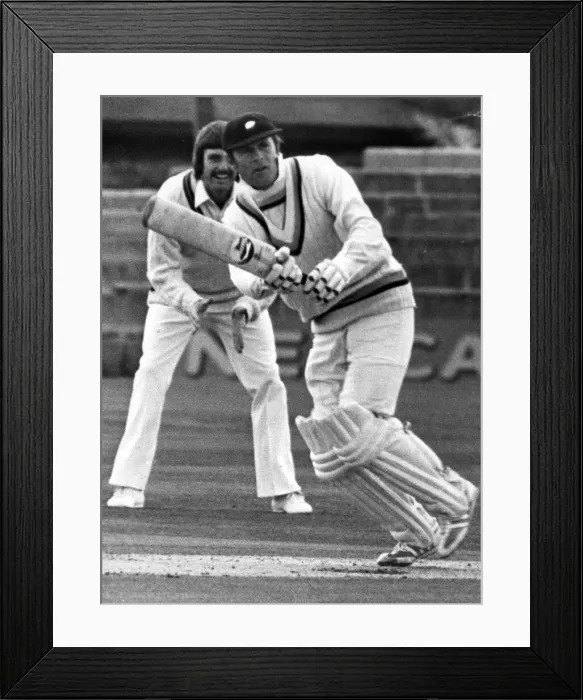Framed Print : Yorkshire opening bat Geoff Boycott strokes the ball back to the bowler during his knock Framed Print : Yorkshire opening bat Geoff Boycott strokes the ball back to the bowler during his knock