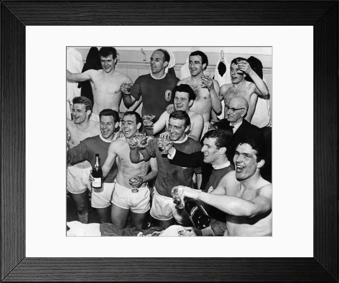 Framed Print : Champagne in the dressing room after Liverpool had clinched the League Championship by