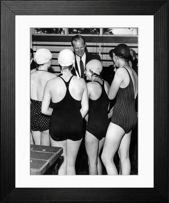 Framed Print : Prince Philip, Duke of Edinburgh with some of the girls who were taking their award