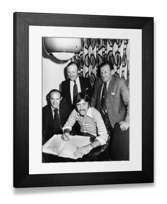 Framed Print : Footballer David Johnson signs his new the contract with Liverpool Club secretary Peter Framed Print : Footballer David Johnson signs his new the contract with Liverpool Club secretary Peter