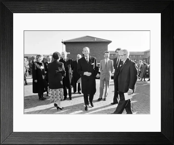 Framed Print : Prince Philip, Duke of Edinburgh visits Wavertree, Liverpool. 20th February 1987 Framed Print : Prince Philip, Duke of Edinburgh visits Wavertree, Liverpool. 20th February 1987