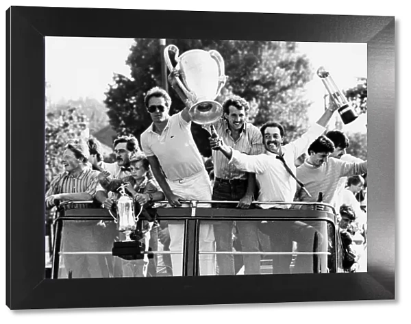 Liverpool celebrate their treble win at the end of the 1983 -84 season as they parade