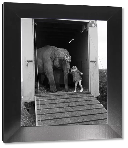 Three year old Juanita Jahn, daughter of Harry Jahn, elephant trainer with Billy Smarts