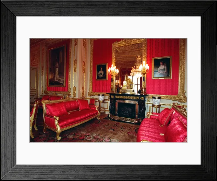 Framed Print : Interior view of Windsor Castle showing the Crimson Drawing Room restored after it was Framed Print : Interior view of Windsor Castle showing the Crimson Drawing Room restored after it was