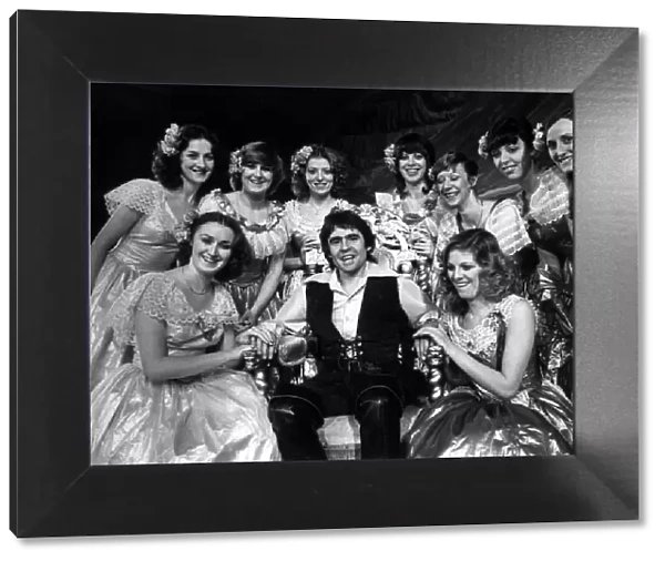 Davy Jones with girls from the show, Jack and the Beanstalk, at the Liverpool Empire