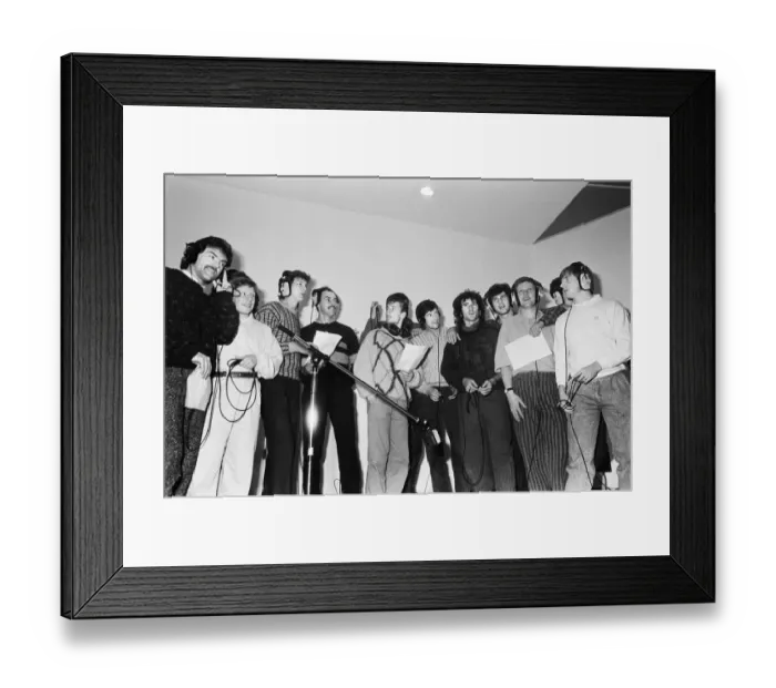 Framed Print : Liverpool Football team line up in the Yellow 2 recording studio in Stockport2 to record Framed Print : Liverpool Football team line up in the Yellow 2 recording studio in Stockport2 to record