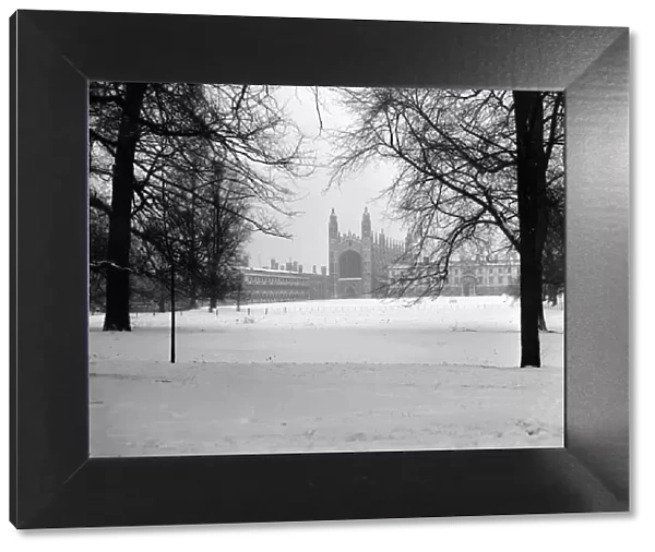 Kings College Chapel seen under a dusting of snow. Cambridge, Cambridgeshire