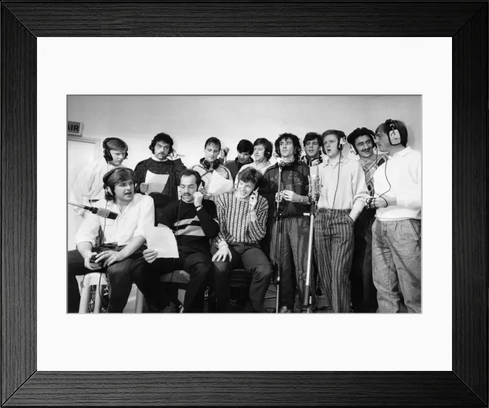 Framed Print : Liverpool Football team line up in the Yellow 2 recording studio in Stockport to record Framed Print : Liverpool Football team line up in the Yellow 2 recording studio in Stockport to record
