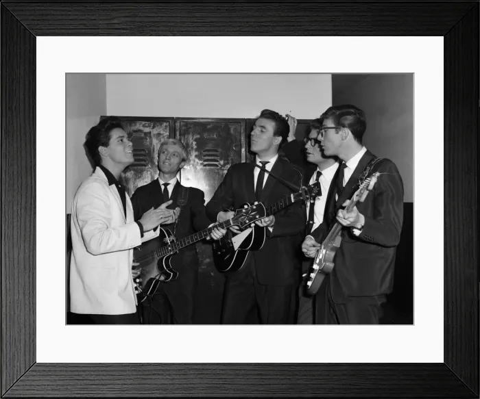 Framed Print : Cliff Richard and The Shadows backstage at The Regal, Cambridge 10th November 1959 Framed Print : Cliff Richard and The Shadows backstage at The Regal, Cambridge 10th November 1959