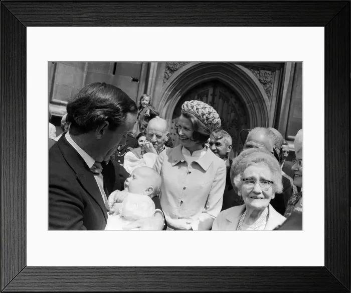 Framed Print : The Christening of Mr and Mrs Jeremy Thorpes son Rupert Jeremy