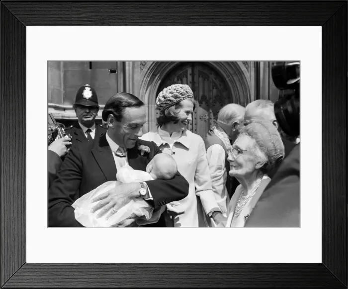 Framed Print : The Christening of Mr and Mrs Jeremy Thorpes son Rupert Jeremy