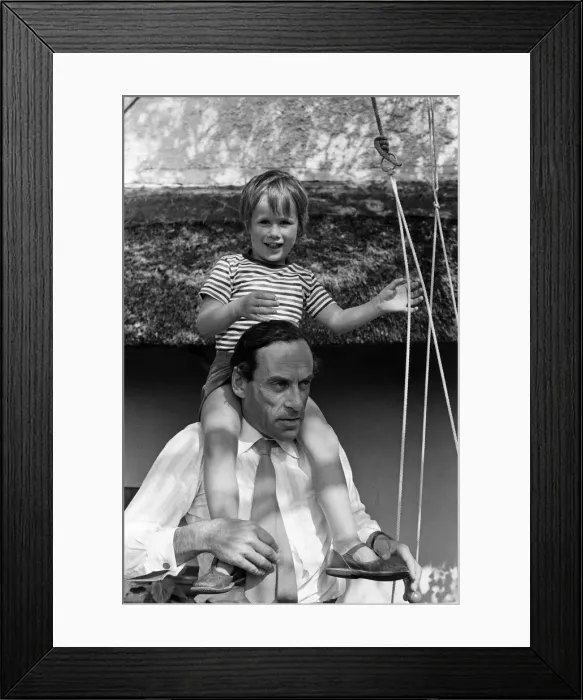 Framed Print : Jeremy Thorpe with his four year old son Rupert, pictured at his cottage near Barnstaple Framed Print : Jeremy Thorpe with his four year old son Rupert, pictured at his cottage near Barnstaple