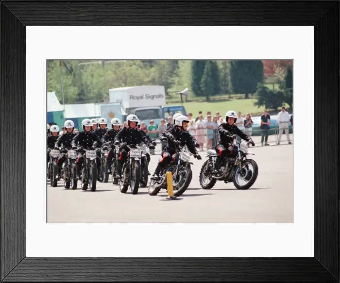 Framed Print : Royal Signals White Helmet Motorcycle Display Team. May 1990 Framed Print : Royal Signals White Helmet Motorcycle Display Team. May 1990