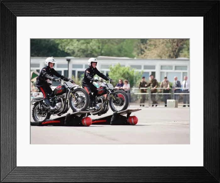 Framed Print : Royal Signals White Helmet Motorcycle Display Team. May 1990 Framed Print : Royal Signals White Helmet Motorcycle Display Team. May 1990
