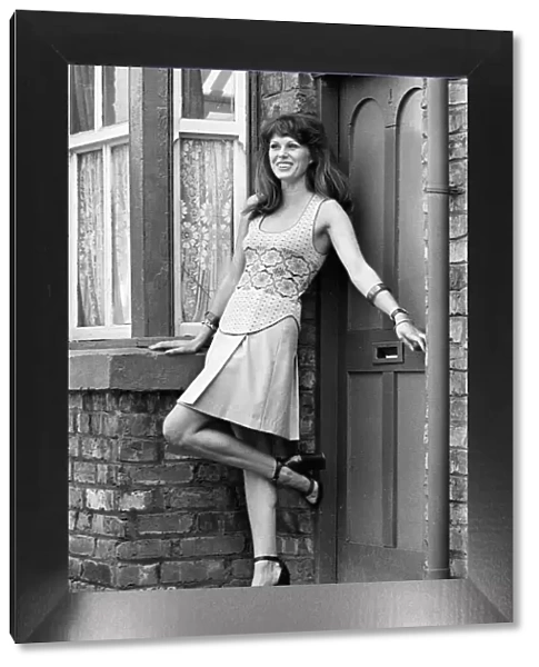 Actress Joanna Lumley pictured on the set of Coronation Street. 5th July 1973