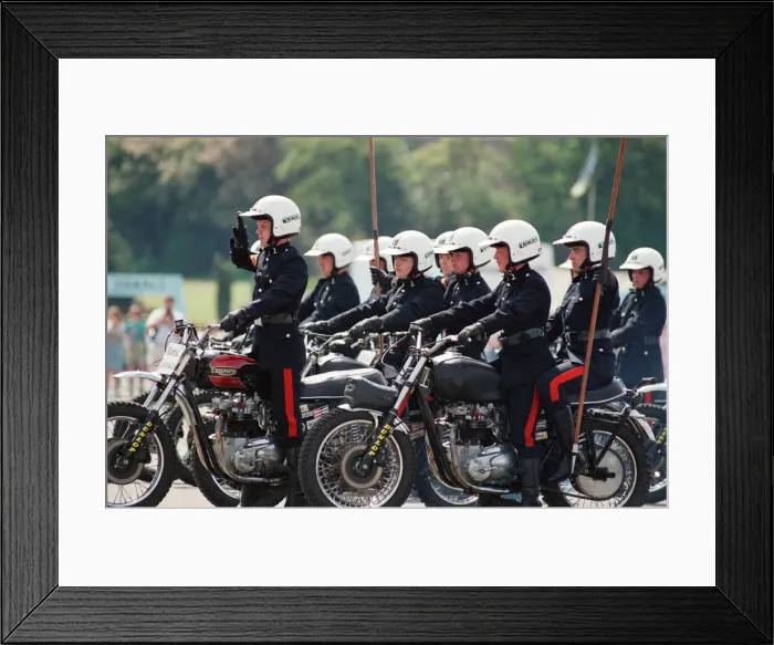 Framed Print : Royal Signals White Helmet Motorcycle Display Team. May 1990 Framed Print : Royal Signals White Helmet Motorcycle Display Team. May 1990