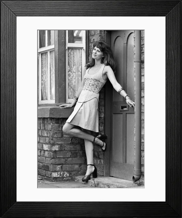 Framed Print : Actress Joanna Lumley pictured on the set of Coronation Street. 5th July 1973 Framed Print : Actress Joanna Lumley pictured on the set of Coronation Street. 5th July 1973