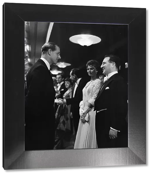 Prince Philip, Duke of Edinburgh greets guests including Sophia Loren at the Royal Film