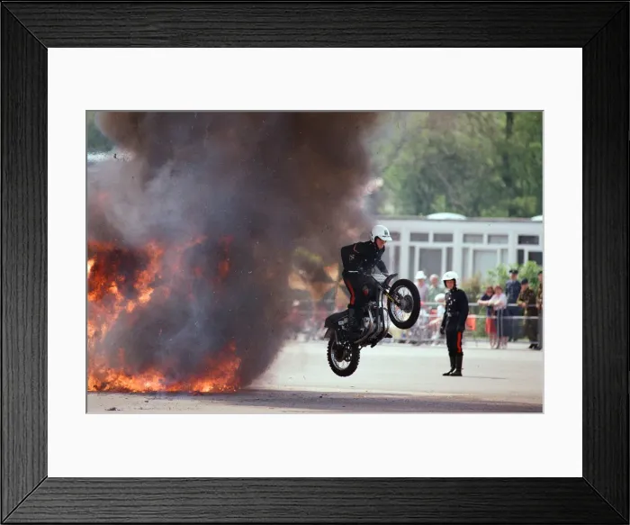 Framed Print : Royal Signals White Helmet Motorcycle Display Team. May 1990