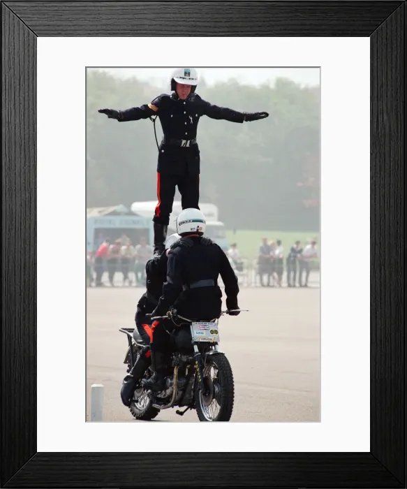 Framed Print : Royal Signals White Helmet Motorcycle Display Team. May 1990 Framed Print : Royal Signals White Helmet Motorcycle Display Team. May 1990