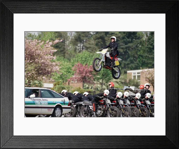 Framed Print : Royal Signals White Helmet Motorcycle Display Team. May 1990 Framed Print : Royal Signals White Helmet Motorcycle Display Team. May 1990