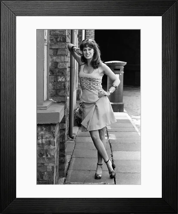Framed Print : Actress Joanna Lumley pictured on the set of Coronation Street. 5th July 1973