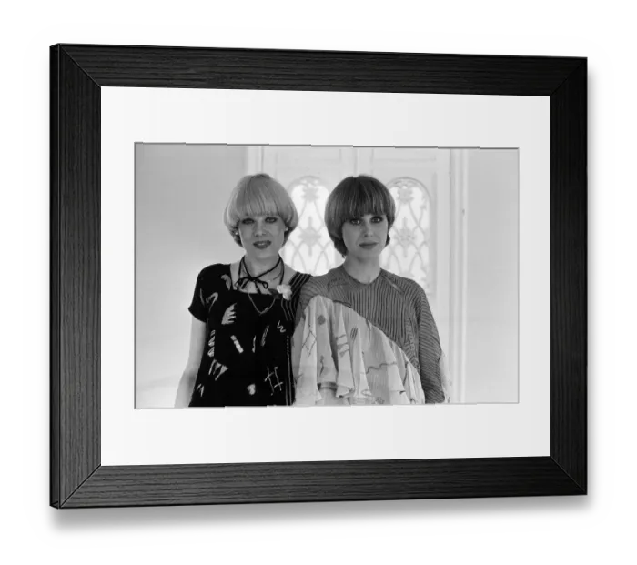 Framed Print : Actress Joanna Lumley with the winner of the Purdey haircut competition winner
