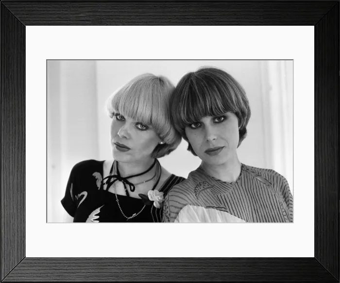 Framed Print : Actress Joanna Lumley with the winner of the Purdey haircut competition winner