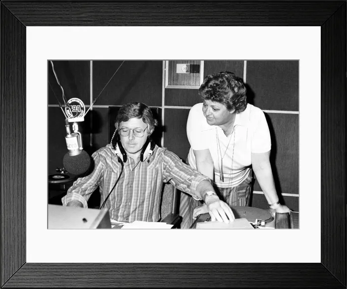 Framed Print : Agony Aunt Claire Rayner with Melvyn Bragg & Michael Aspel at Capital Radio Studios in