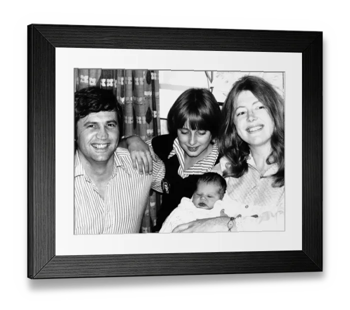 Framed Print : Melvyn Bragg TV arts programme presenter visits his wife Catie after the birth os their