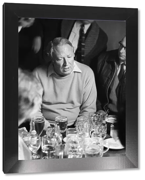 Prime Minister Edward Heath enjoys a pint at the Plough Pub during the General Election