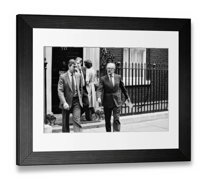Framed Print : Foreign Secretary Lord Carrington leaves Number 10 Downing Street after a cabinet meeting