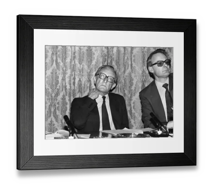 Framed Print : Foreign Secretary Lord Carrington and Defence Secretary John Nott at a press conference Framed Print : Foreign Secretary Lord Carrington and Defence Secretary John Nott at a press conference