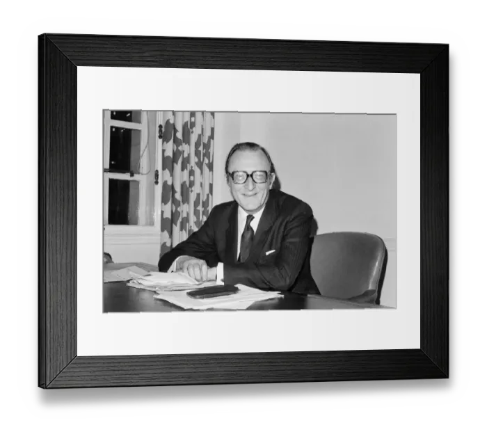 Framed Print : Former Secretary of State for Defence Lord Carrington in his a new role as Secretary of Framed Print : Former Secretary of State for Defence Lord Carrington in his a new role as Secretary of