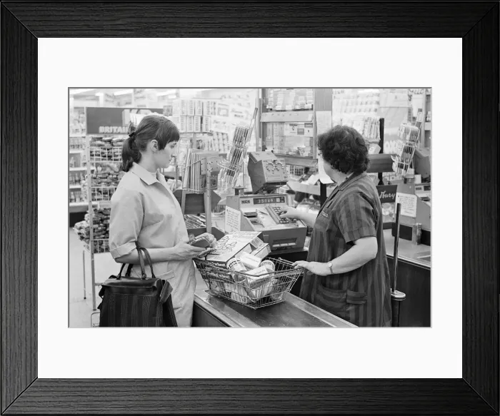 Framed Print : Tesco Supermarket, Elephant and Castle, London, Monday 24th February 1969 Framed Print : Tesco Supermarket, Elephant and Castle, London, Monday 24th February 1969
