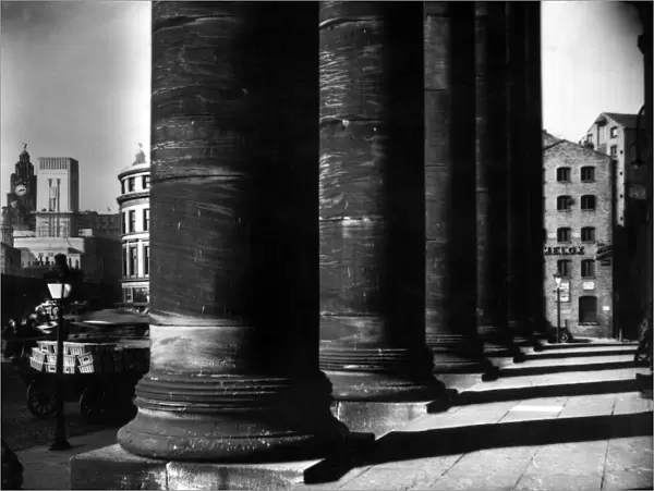 The pillars of the portico of Liverpools Custom House. March 1935