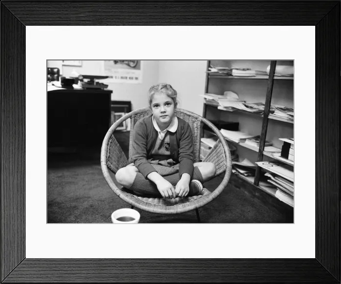 Framed Print : Seven year old child actress Drew Barrymore, the young star of the film E. T Framed Print : Seven year old child actress Drew Barrymore, the young star of the film E. T