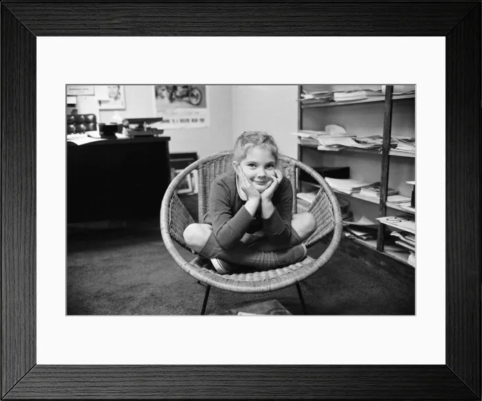 Framed Print : Seven year old child actress Drew Barrymore, the young star of the film E. T Framed Print : Seven year old child actress Drew Barrymore, the young star of the film E. T